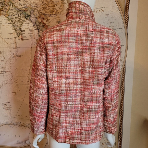 Norm Thompson orange tweed women's blazer collar wood button pockets office S - Picture 2 of 11